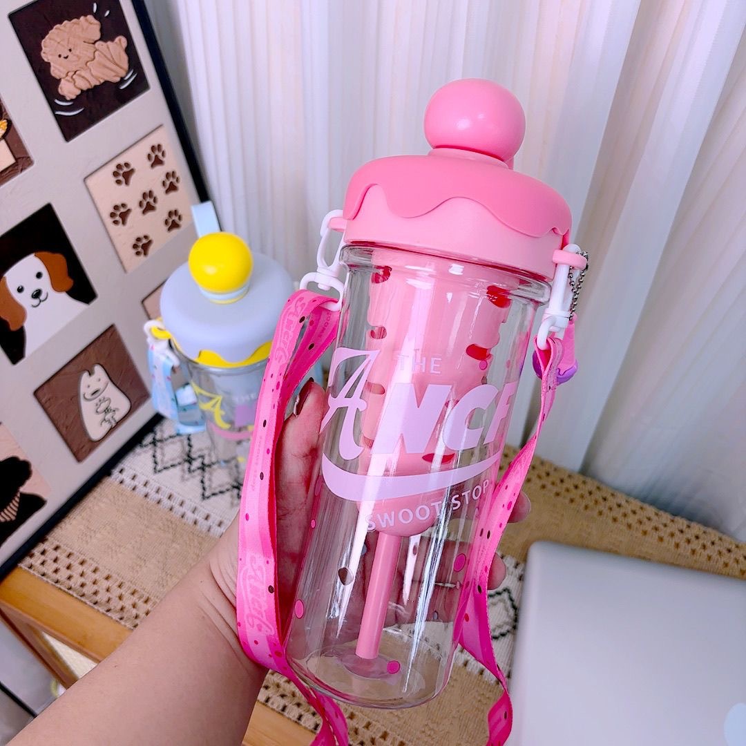 Kawaii Ice Cream Water Cup Portable Large Capacity Sugar Cone Straw Cu