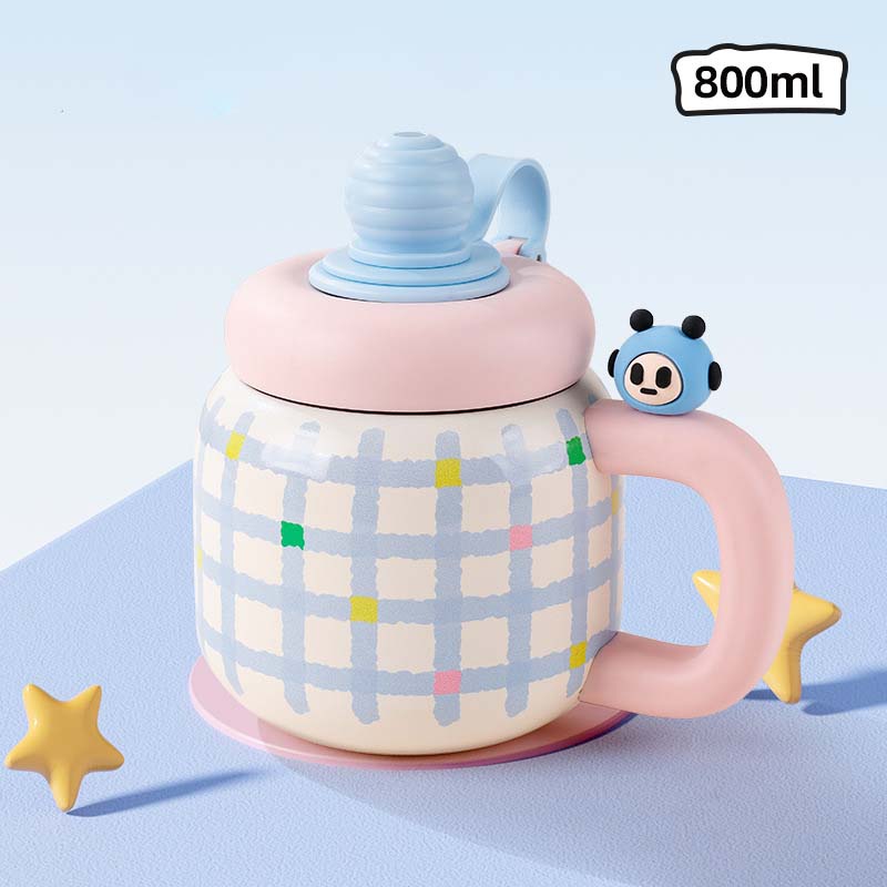 Cartoon Large Capacity Insulated Stainless Steel Water Cup with Lid