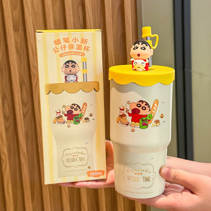580ML Kawaii Crayon Shin-chan Cartoon Thermos Cup Women's Ice Cups Couple Water Cup Household Cups Birthday Gift