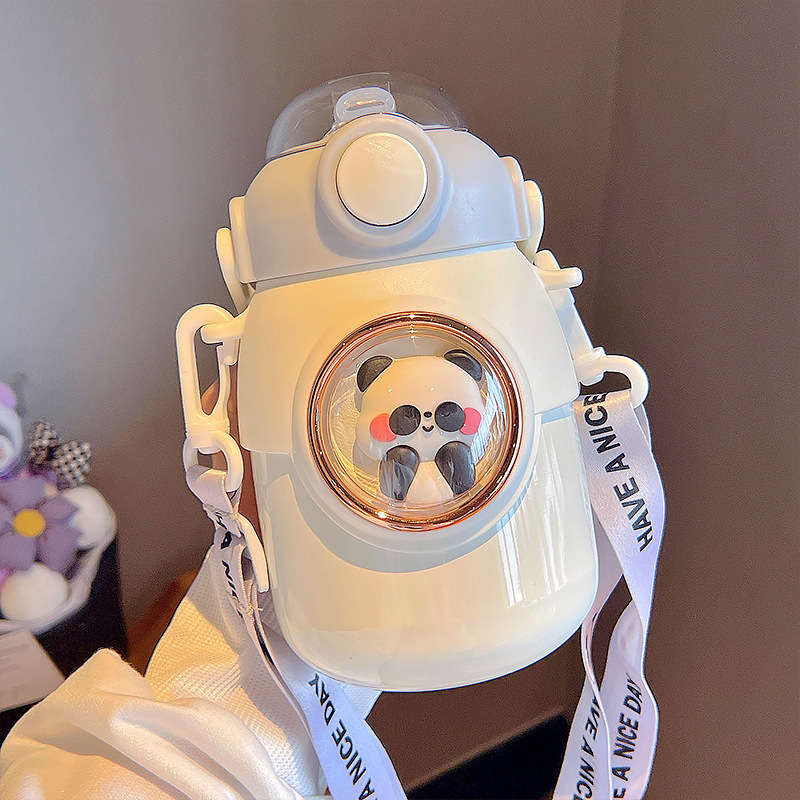 Cute Pet Animal Thermos Cup for Girls High-value Double-drinking Big Belly Water Cup Student Children's Water Bottle