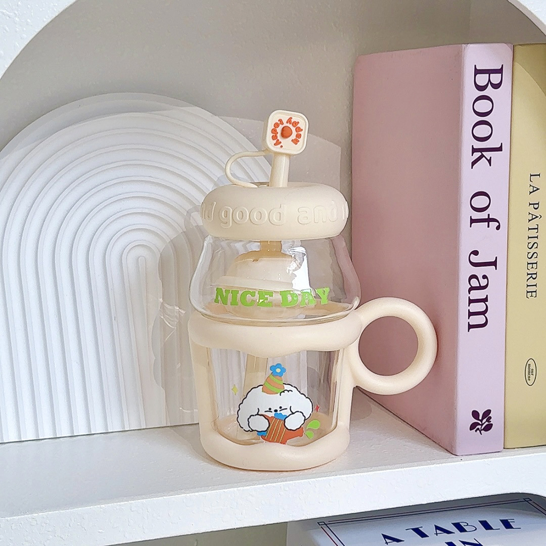 Cute Glass Cup Straw Cup High-temperature Resistant Tea Brewing Cups