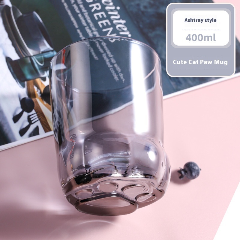 400ML Lovely Ins Couple Cat Paw Design Water Cups Home Tea Sets Cat Glass Cups with Spoons 