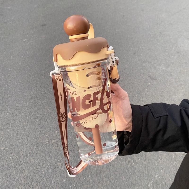 Kawaii Ice Cream Water Cup Portable Large Capacity Sugar Cone Straw Cup Students Children Drinking Cup with Strap