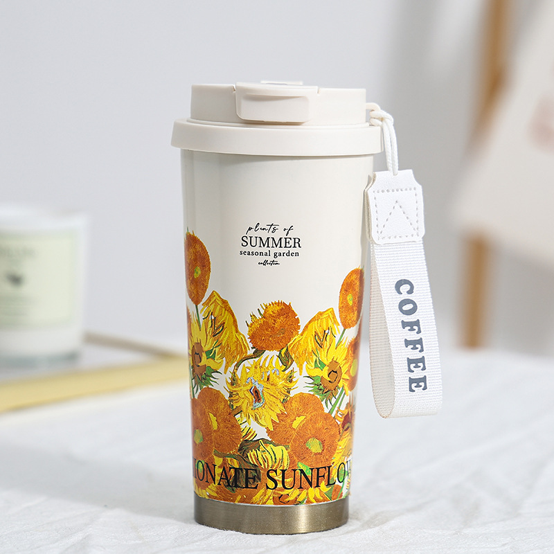 New Thermos Cup Coffee Cup for Girls High Appearance Double Drinking Cup Light Luxury Lily of The Valley Flower Water Cup