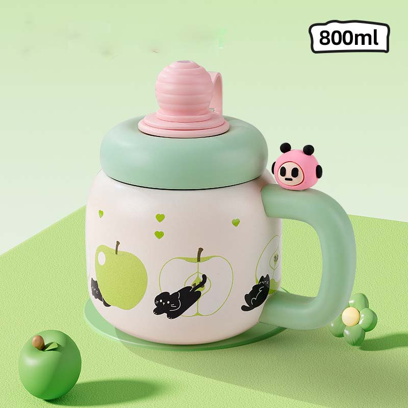 Cartoon Large Capacity Insulated Stainless Steel Water Cup with Lid