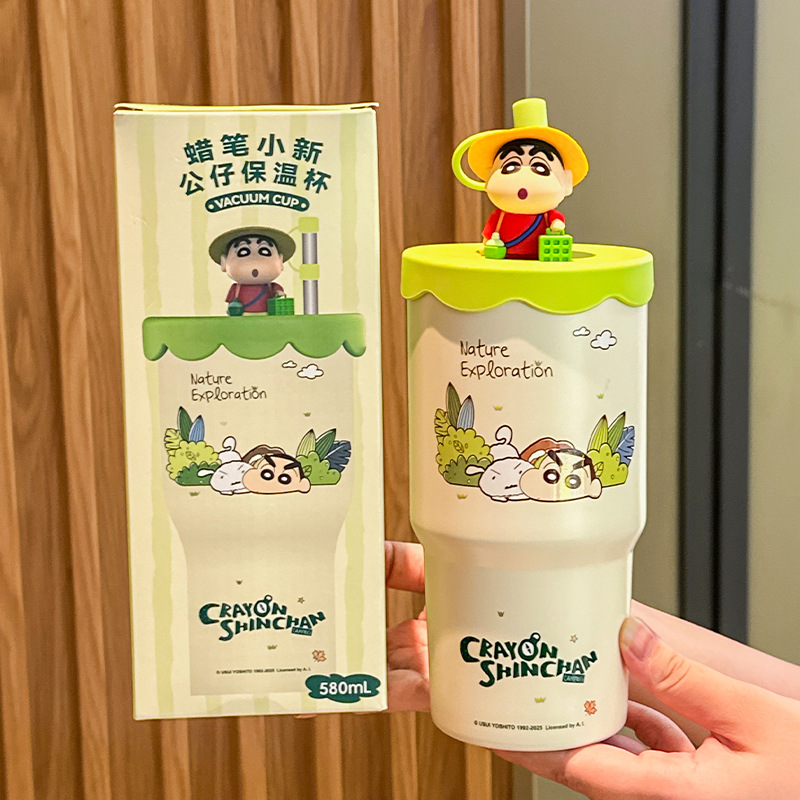 580ML Kawaii Crayon Shin-chan Cartoon Thermos Cup Women's Ice Cups Couple Water Cup Household Cups Birthday Gift