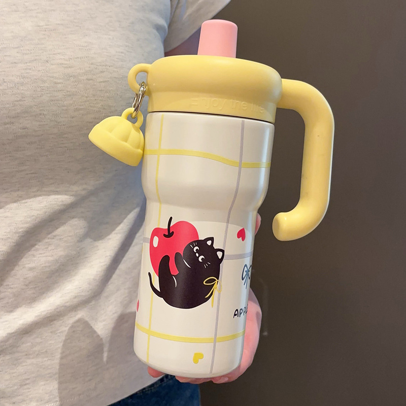 Large Capacity Sports Straw Cup Stainless Steel Insulated Chilled Cup