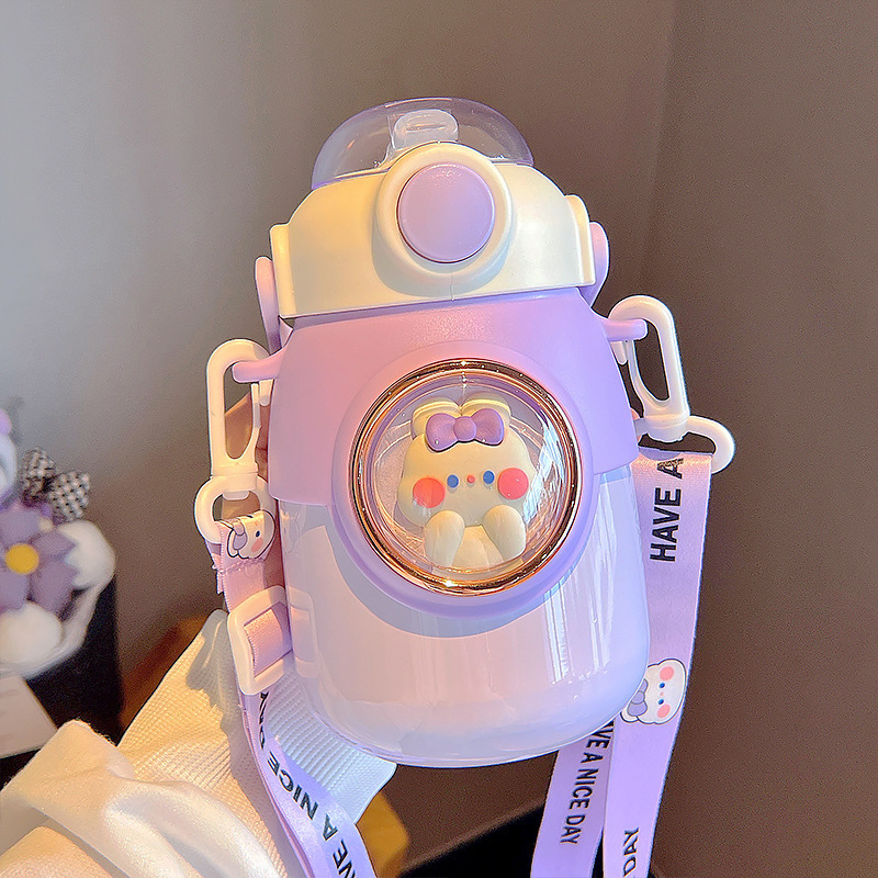 Cute Pet Animal Thermos Cup for Girls High-value Double-drinking Big Belly Water Cup Student Children's Water Bottle