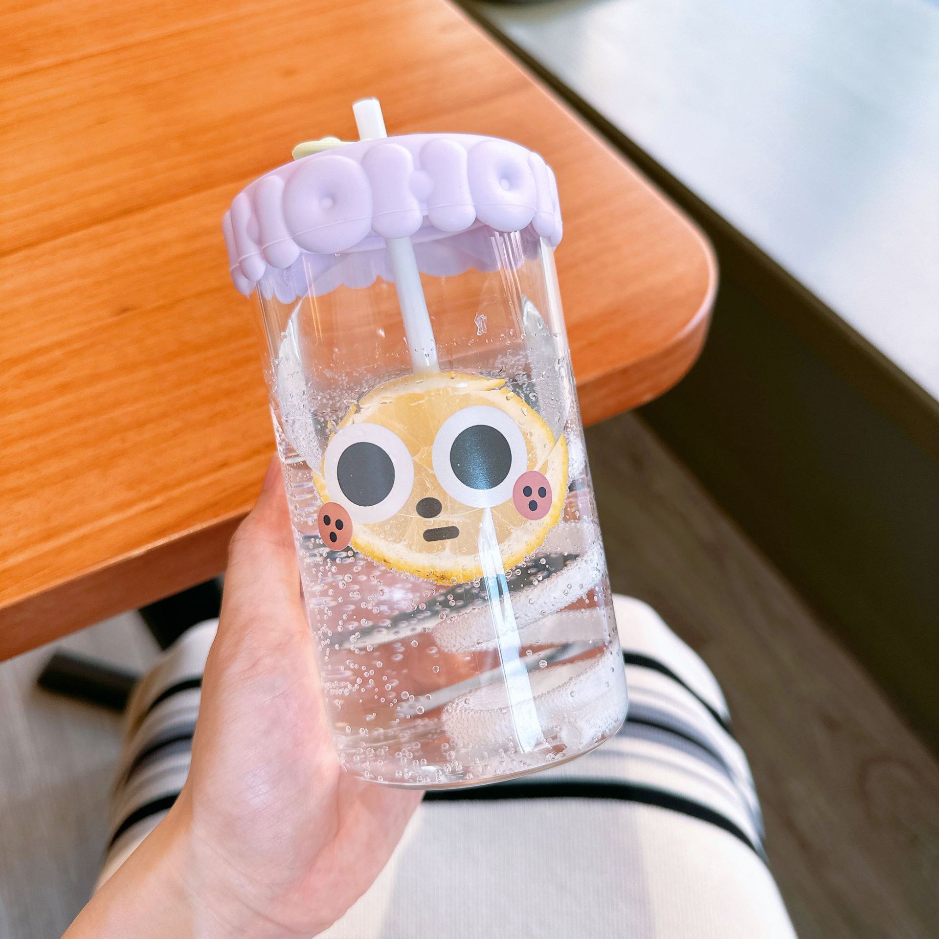 520ML Cartoon Glass Cups Large-capacity High Borosilicate Glass Straw Cups
