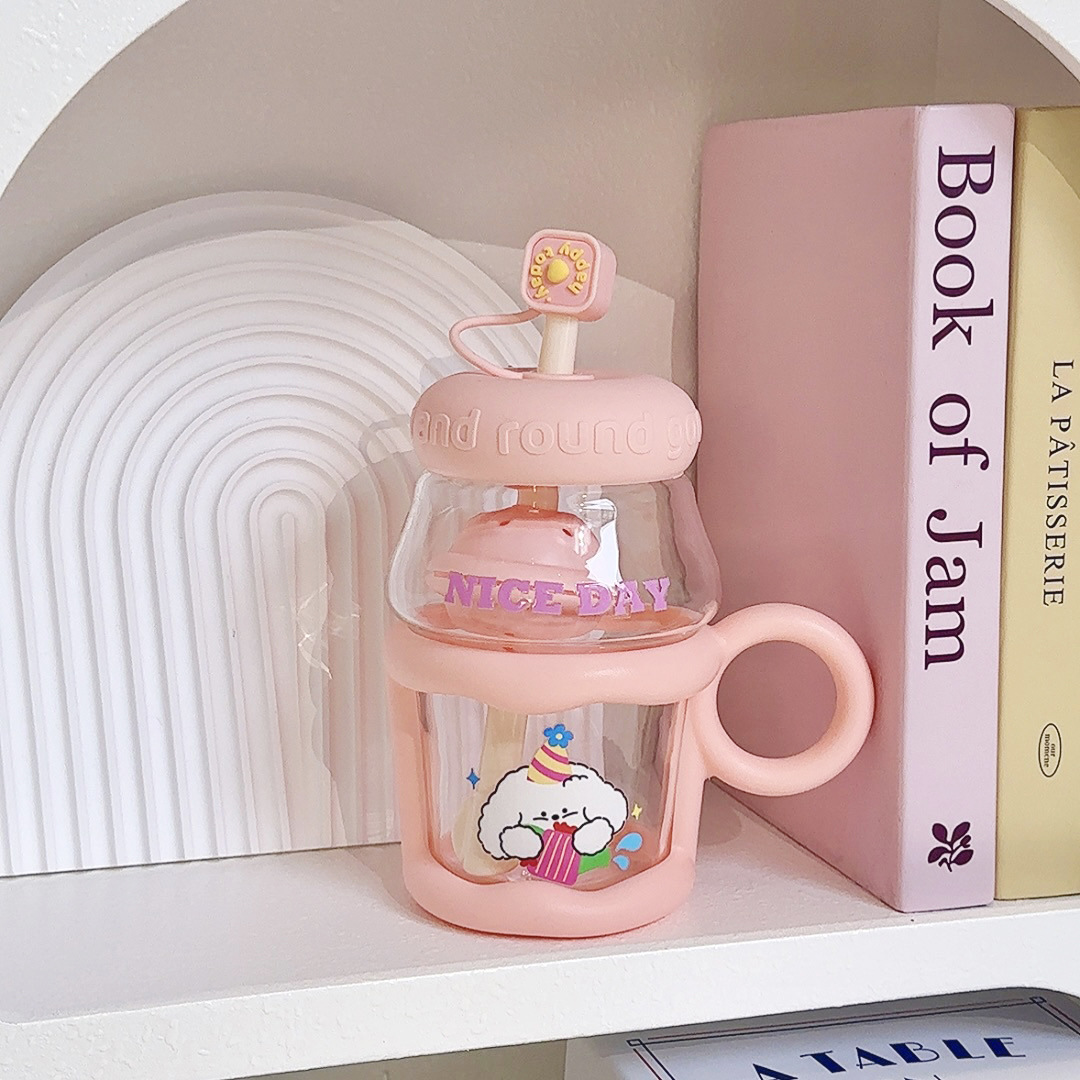  Cute Glass Cup Straw Cup High-temperature Resistant Tea Brewing Cups