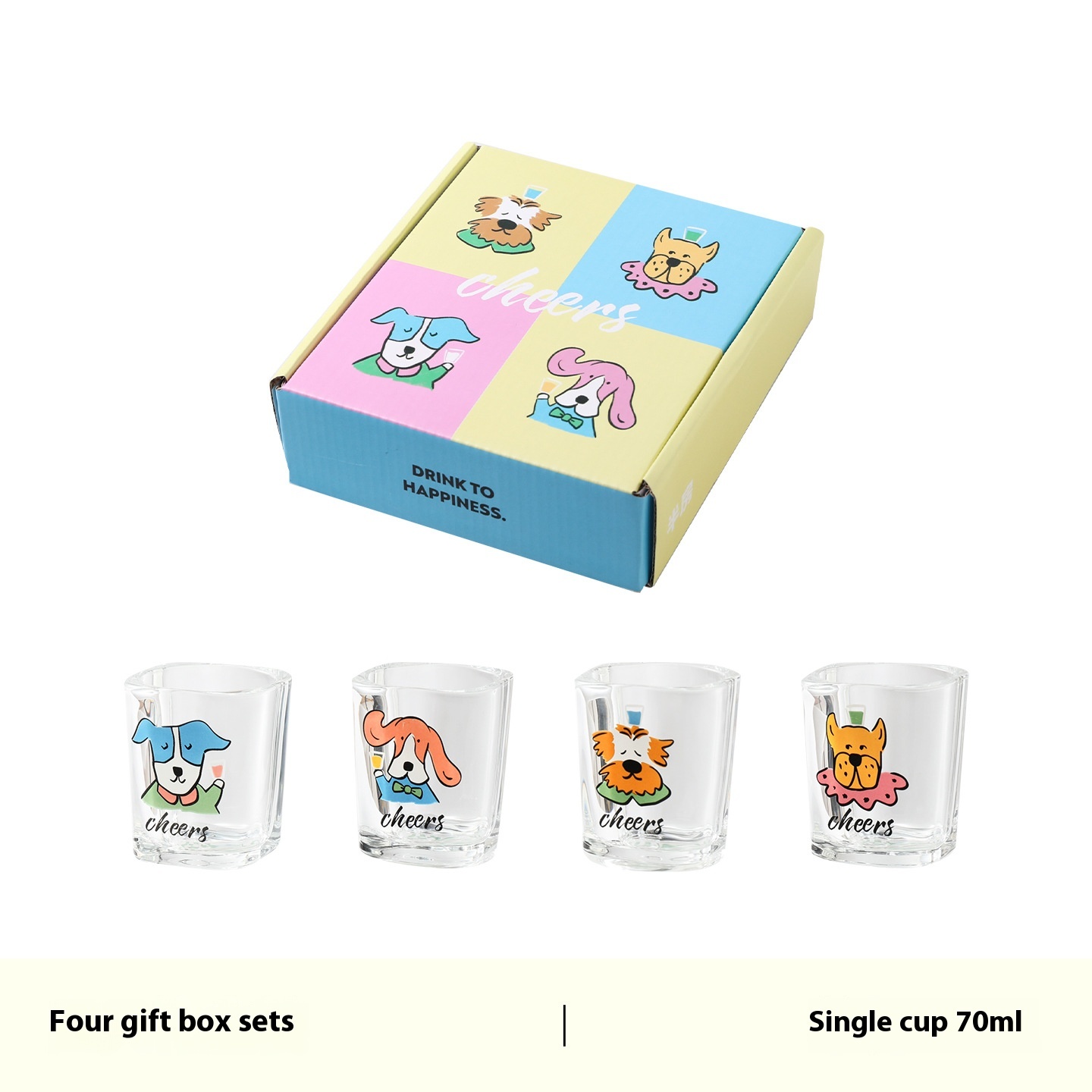 4 pcs/ set of Soju Mug Zoo Animal Dog Pattern White Wine Mug Family Party BFG Lovely Glass Cup