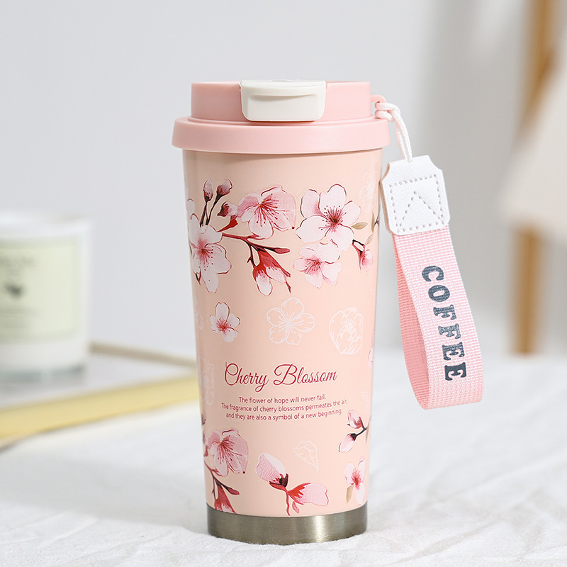 New Thermos Cup Coffee Cup for Girls High Appearance Double Drinking Cup Light Luxury Lily of The Valley Flower Water Cup