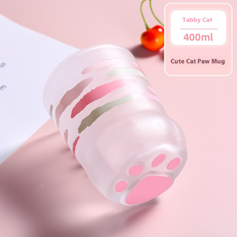 400ML Lovely Ins Couple Cat Paw Design Water Cups Home Tea Sets Cat Glass Cups with Spoons