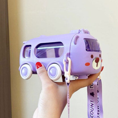 New Baby Bus Car Water Cup High-value Children's Straw Cup Outdoor Portable Elastic Cover Large Capacity Water Cup