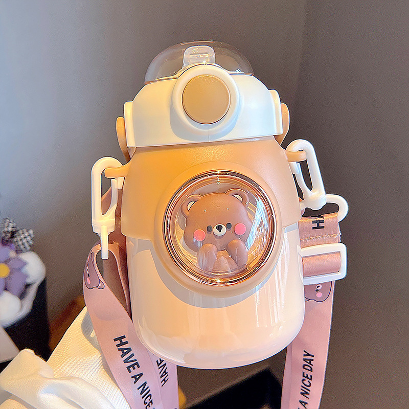 Cute Pet Animal Thermos Cup for Girls High-value Double-drinking Big Belly Water Cup Student Children's Water Bottle