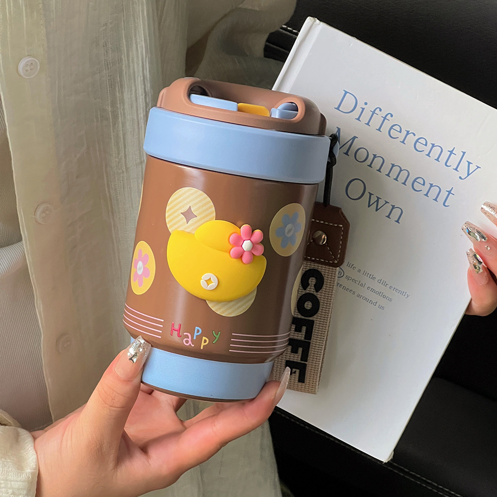 Creative Twist-off Lid Double-drinking Coffee Cup Portable Insulated Cup