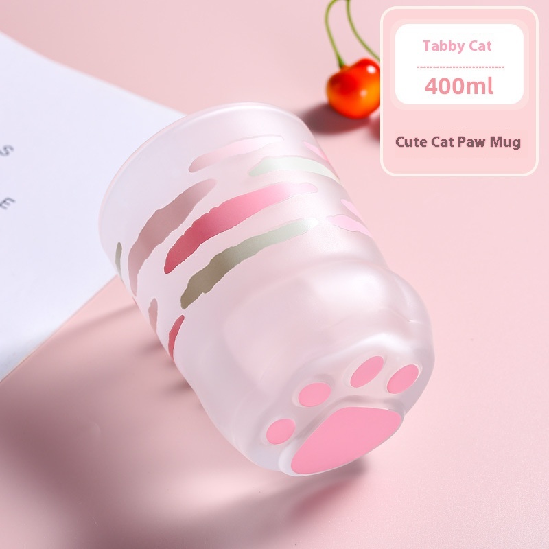 400ML Lovely Ins Couple Cat Paw Design Water Cups Home Tea Sets Cat Glass Cups with Spoons 