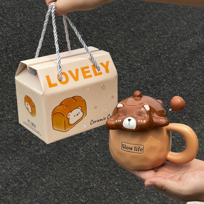 Cute Funny Ghost Poached Egg Cup Ceramic Bear Shape Mug with Lid and Spoon Gift Box Halloween Birthday Present