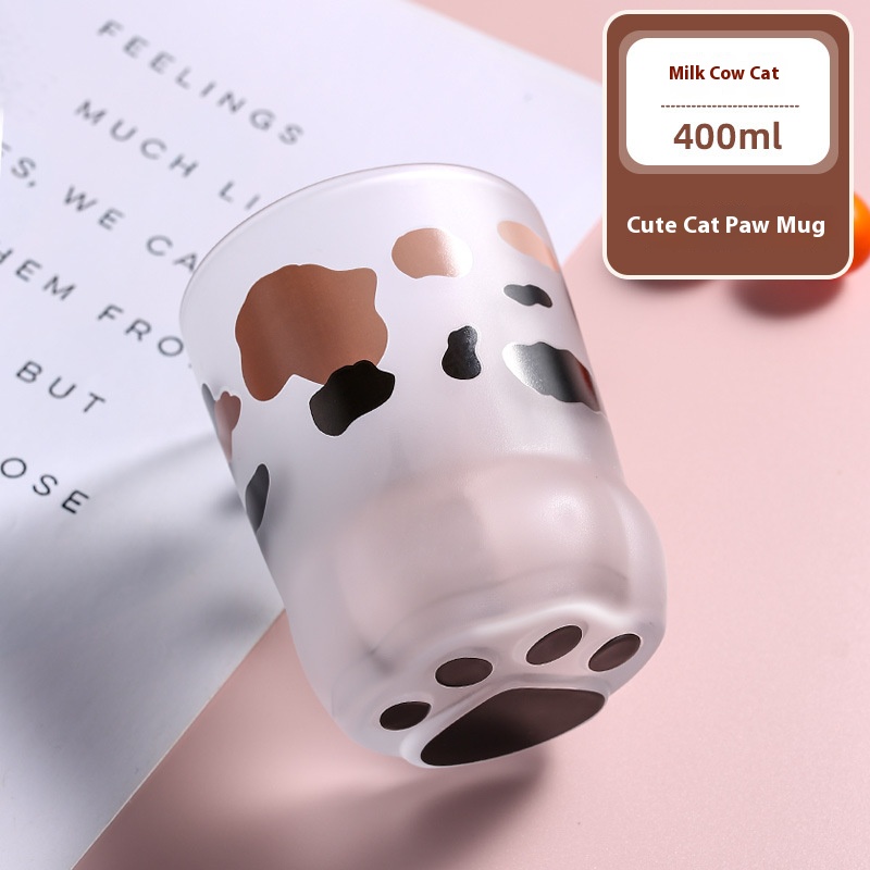 400ML Lovely Ins Couple Cat Paw Design Water Cups Home Tea Sets Cat Glass Cups with Spoons