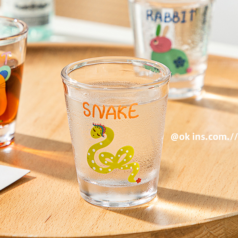 50ML Cartoon Glass Sake Cups 12 Zodiac Pattern Household Small Wine Cups Creative Wine Cup One-sip Cups Mini Sake Cups Gifts