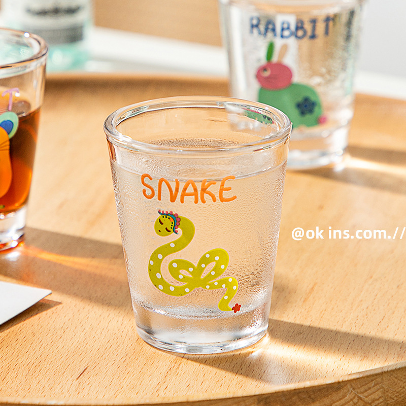 50ML Cartoon Glass Sake Cups 12 Zodiac Pattern Household Small Wine Cups Creative Wine Cup One-sip Cups Mini Sake Cups Gifts
