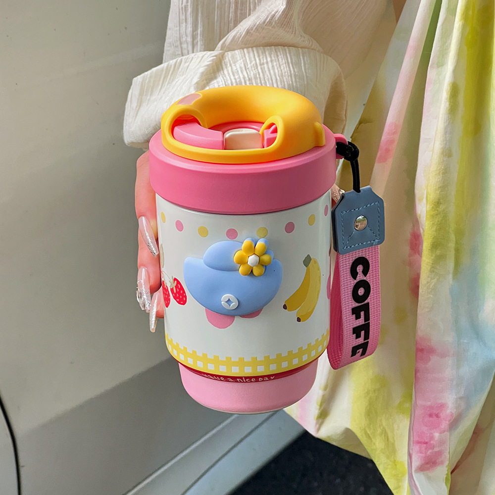 Creative Twist-off Lid Double-drinking Coffee Cup Portable Insulated Cup