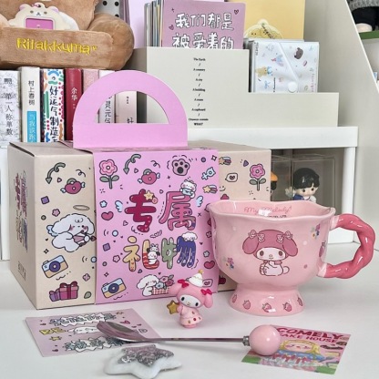 Cute Cartoon Anime Character Ceramic Cup Kawaii Cat Birthday Gift Quilt Coffee Cup with Spoon and Gift Box