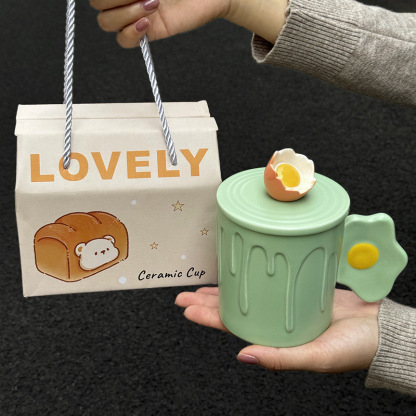 Cute Funny Ghost Poached Egg Cup Ceramic Bear Shape Mug with Lid and Spoon Gift Box Halloween Birthday Present