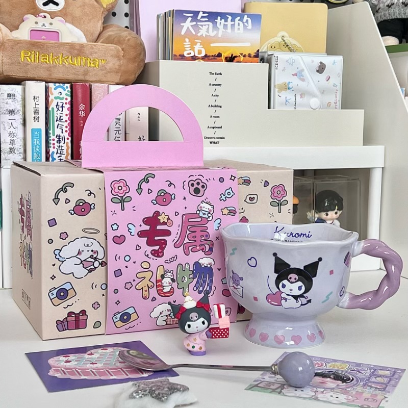 Cute Cartoon Anime Character Ceramic Cup Kawaii Cat Birthday Gift Quilt Coffee Cup with Spoon and Gift Box