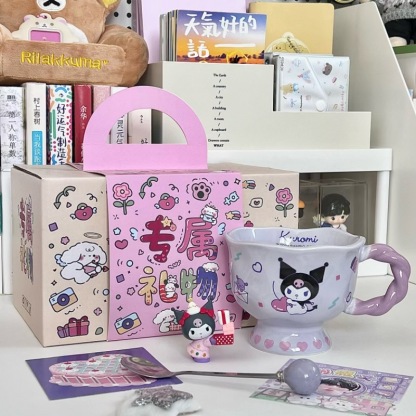 Cute Cartoon Anime Character Ceramic Cup Kawaii Cat Birthday Gift Quilt Coffee Cup with Spoon and Gift Box