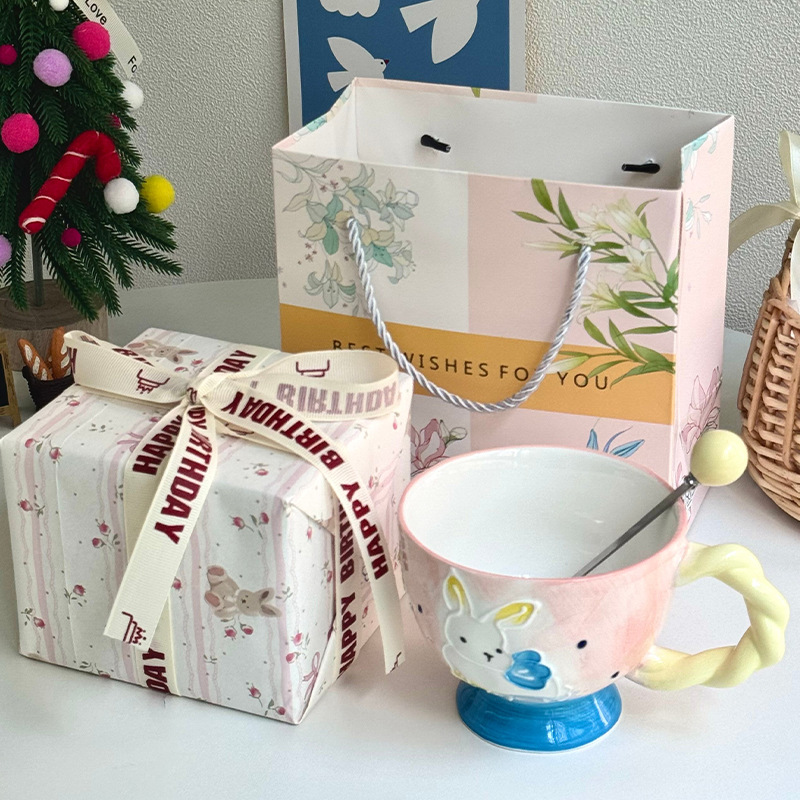 400ML High-quality Hand-painted Rabbit Coffee Cup Water Cup Exquisite Ceramic Mug with Gift Box Set Easter gift