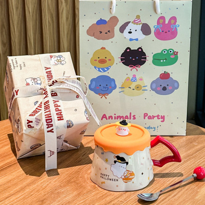 380ML Cute Ghost Ceramic Cup with Lid Creative Funny Mug Gift Box Halloween gifts for Friends Couple Kids