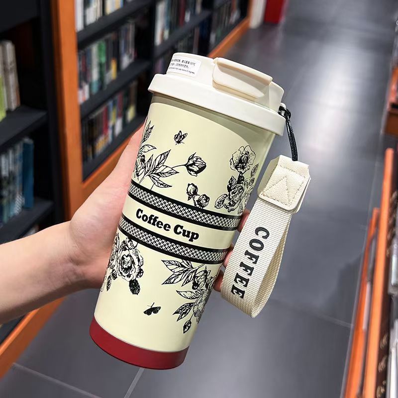 New Thermos Cup Coffee Cup for Girls High Appearance Double Drinking Cup Light Luxury Lily of The Valley Flower Water Cup