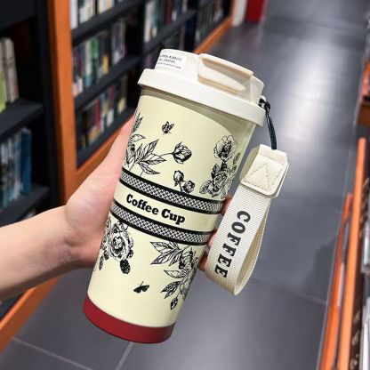 New Thermos Cup Coffee Cup for Girls High Appearance Double Drinking Cup Light Luxury Lily of The Valley Flower Water Cup