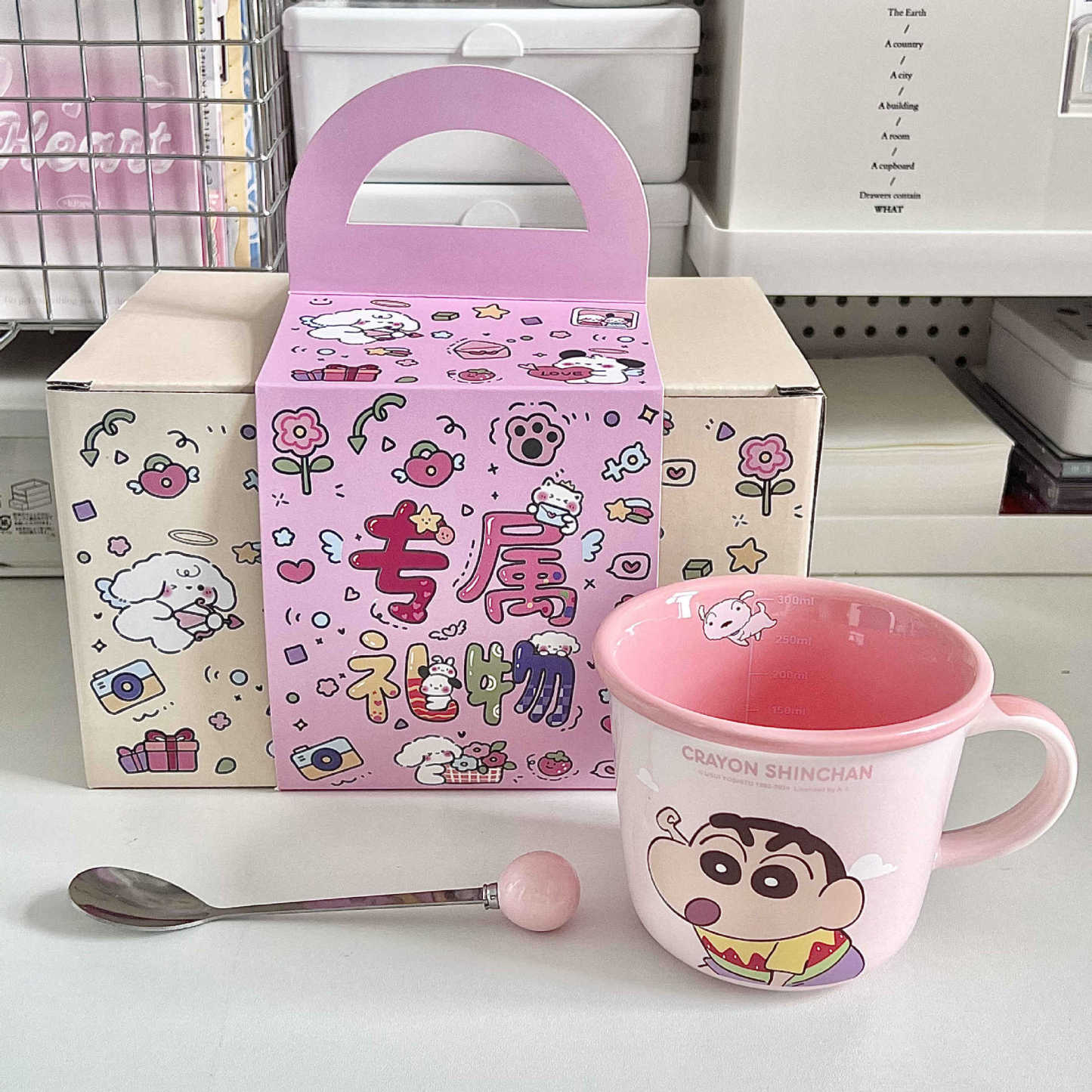 Cute Cartoon Anime Character Ceramic Cup Kawaii Cat Birthday Gift Quilt Coffee Cup with Spoon and Gift Box