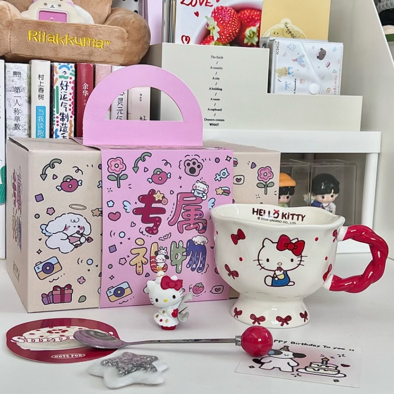 Cute Cartoon Anime Character Ceramic Cup Kawaii Cat Birthday Gift Quilt Coffee Cup with Spoon and Gift Box