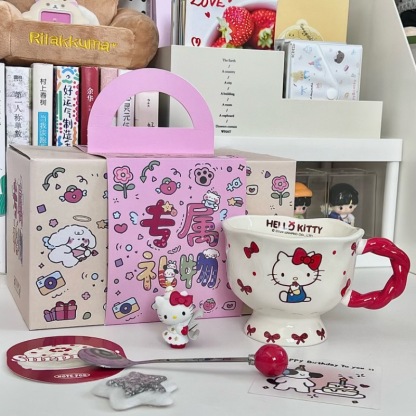 Cute Cartoon Anime Character Ceramic Cup Kawaii Cat Birthday Gift Quilt Coffee Cup with Spoon and Gift Box
