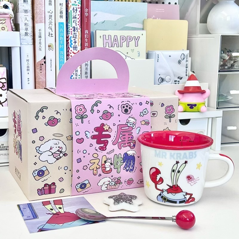 Cartoon Anime Character Ceramic Cup Kawaii Cheese Crab Shape Ceramic Cup Birthday Gift Quilt Coffee Cup with Spoon and Gift Box