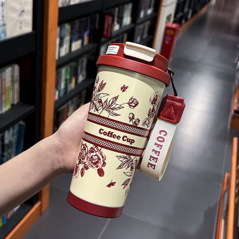 New Thermos Cup Coffee Cup for Girls High Appearance Double Drinking Cup Light Luxury Lily of The Valley Flower Water Cup