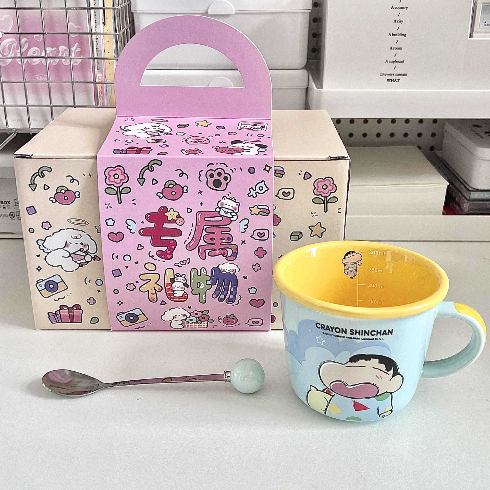 Cute Cartoon Anime Character Ceramic Cup Kawaii Cat Birthday Gift Quilt Coffee Cup with Spoon and Gift Box