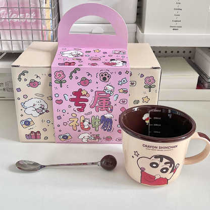Cute Cartoon Anime Character Ceramic Cup Kawaii Cat Birthday Gift Quilt Coffee Cup with Spoon and Gift Box