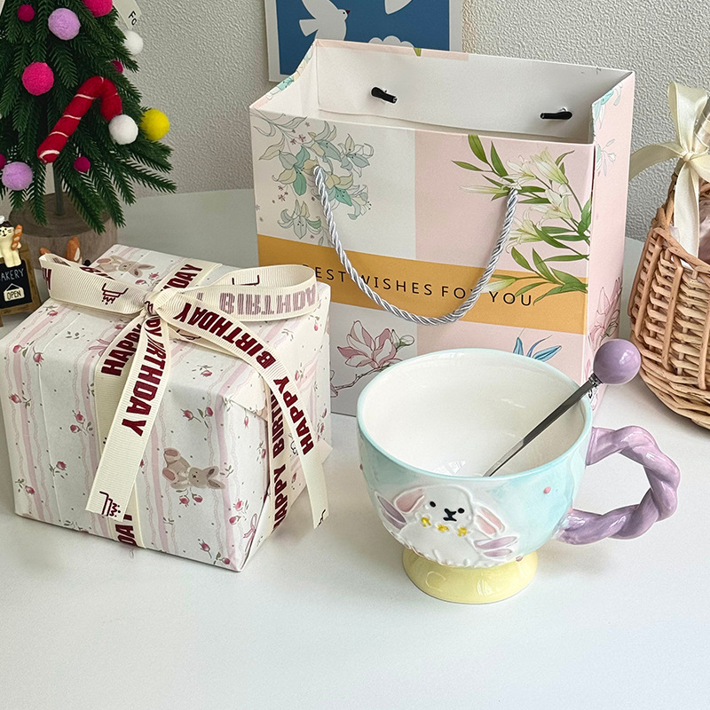 400ML High-quality Hand-painted Rabbit Coffee Cup Water Cup Exquisite Ceramic Mug with Gift Box Set Easter gift