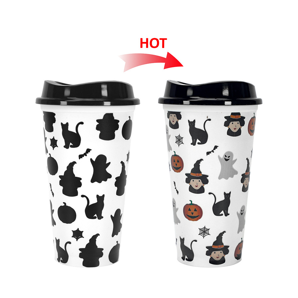 710ml PP Reusable with Straws Water Cups Changing Colour Magical Plastic Cold Water Color Changing Luminous Cup for Halloween