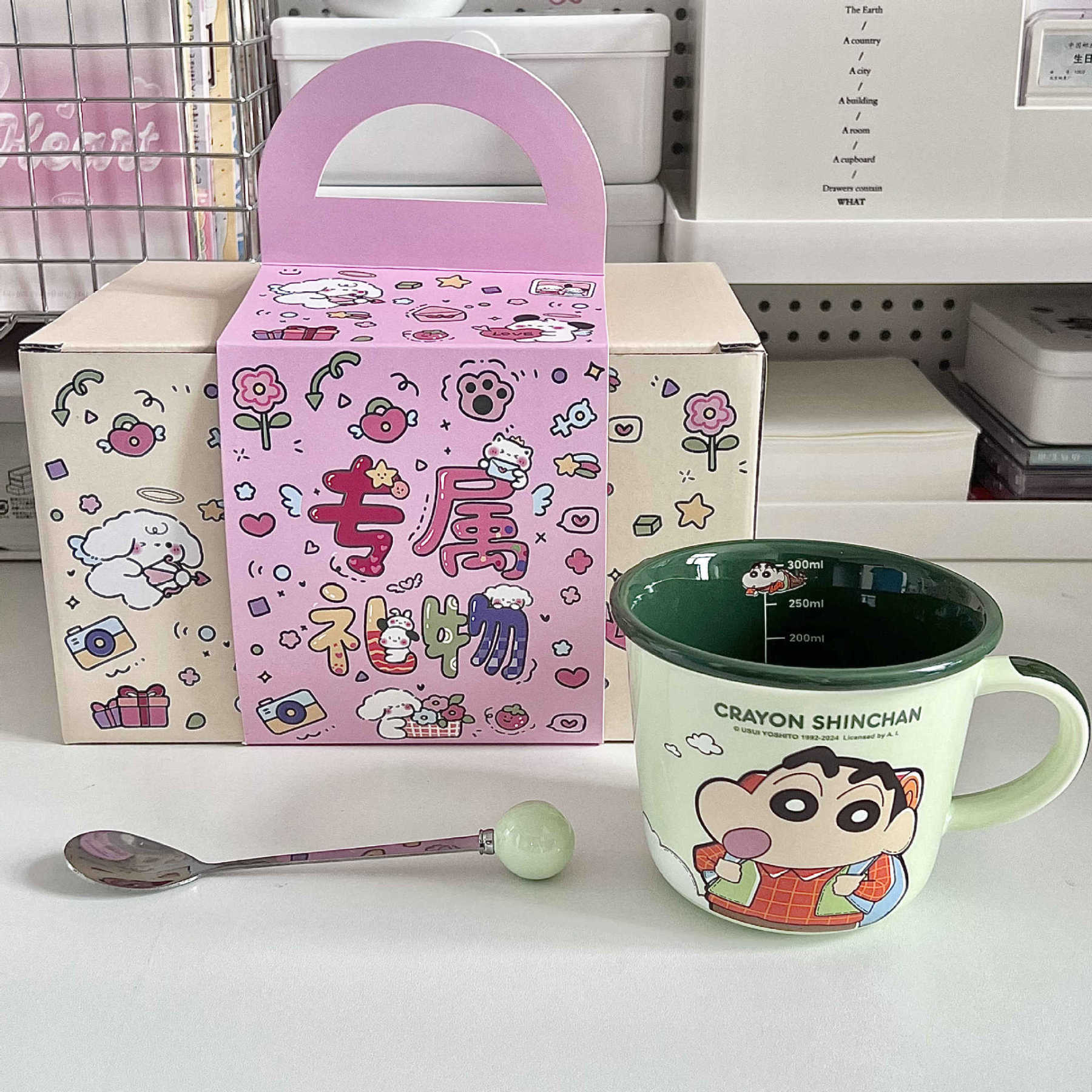 Cute Cartoon Anime Character Ceramic Cup Kawaii Cat Birthday Gift Quilt Coffee Cup with Spoon and Gift Box