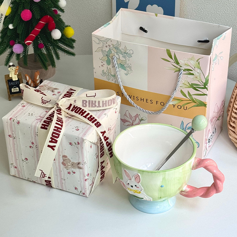 400ML High-quality Hand-painted Rabbit Coffee Cup Water Cup Exquisite Ceramic Mug with Gift Box Set Easter gift
