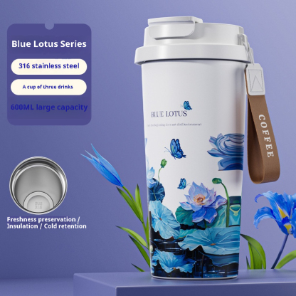 New Thermos Cup Coffee Cup for Girls High Appearance Double Drinking Cup Light Luxury Lily of The Valley Flower Water Cup