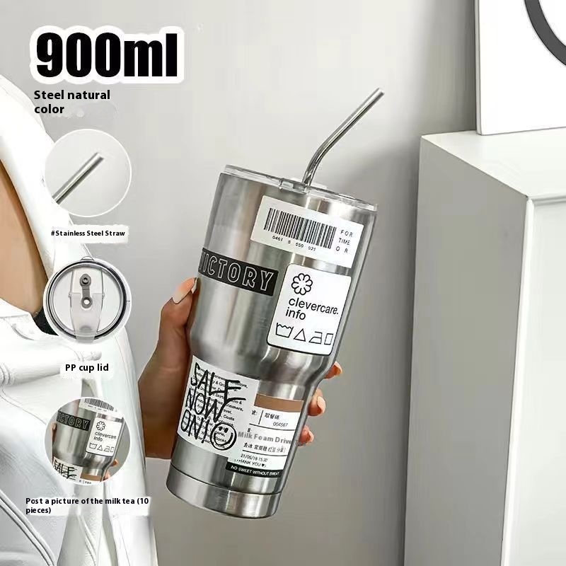 Four Seasons Available Large Capacity Straw Thermos Cup Unisex