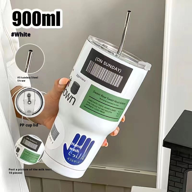 Four Seasons Available Large Capacity Straw Thermos Cup Unisex