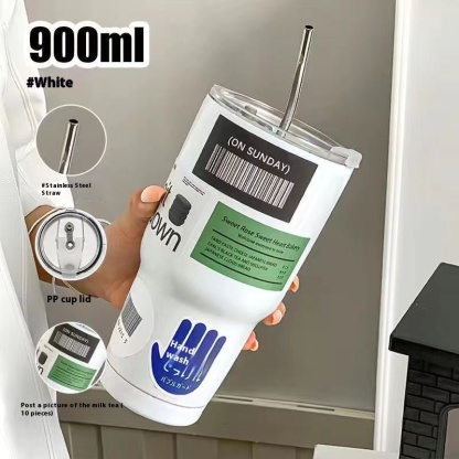 Four Seasons Available Large Capacity Straw Thermos Cup Unisex