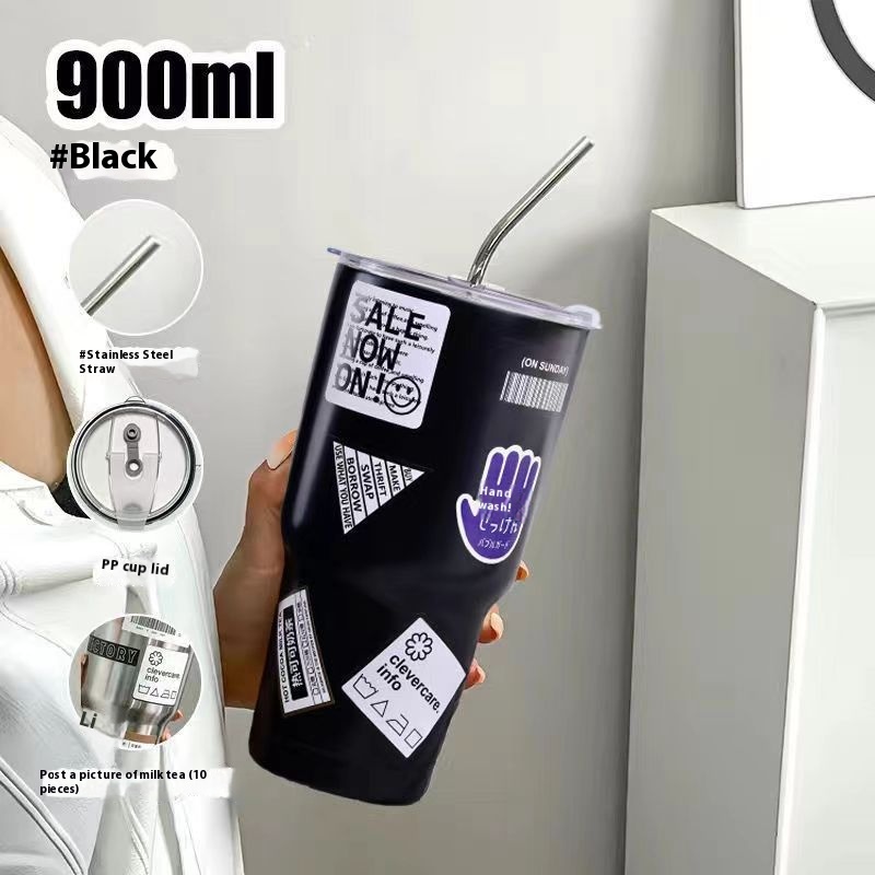 Four Seasons Available Large Capacity Straw Thermos Cup Unisex